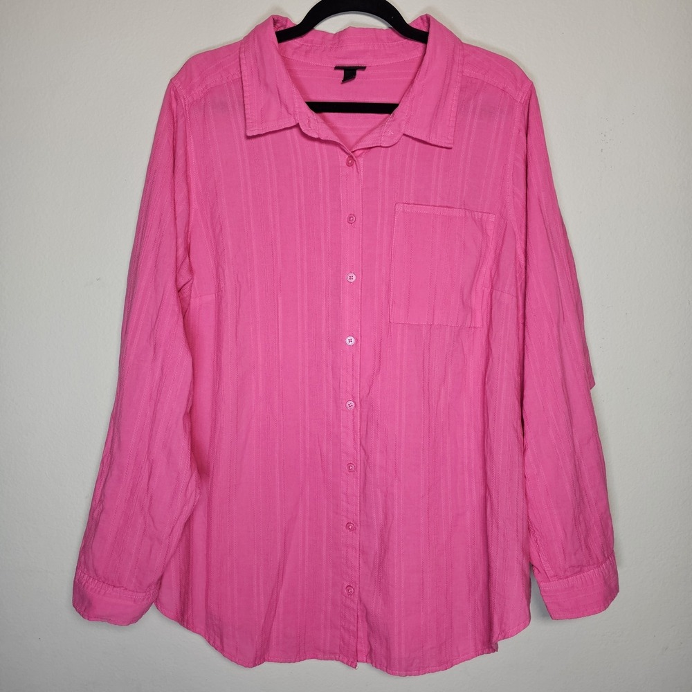 Torrid Womens‎ Size 3 Pink Embroidered Stripe Button Down Blouse Career Casual